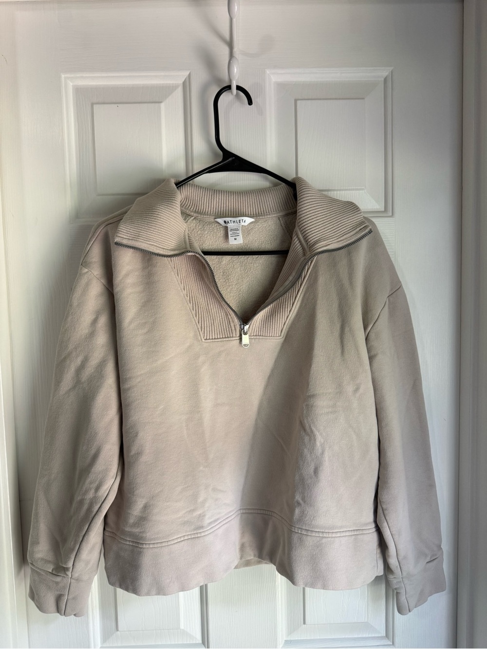 Athleta Neutral Ribbed Half-Zip Pullover - Light Taupe